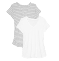 Isabel Maternity Short Sleeve V-Neck Shirred T-Shirt 2Pk Gray Striped/White XXL - £9.14 GBP