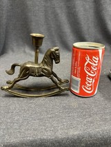 Cast Brass Rocking Horse Candle Holder Saddle Bushy Tail Vintage 6”x5.5” - £12.07 GBP