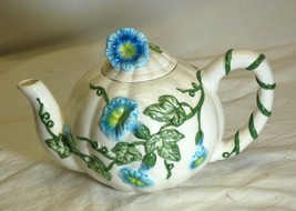 Blue Morning Glory Teapot Ceramic Tea Pot - $24.74