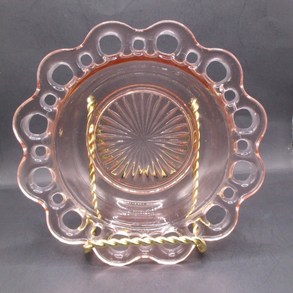 Vintyage Pink Clear Glass Dish With Lattice Border Snack Dish Candy Dish... - $9.90