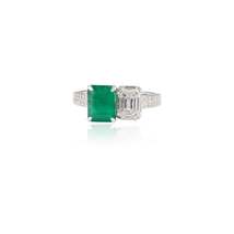 18K Gold Emerald Diamond Wedding Ring - £173.19 GBP