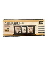 Keepsafe Wooden Desk Clock w 4 Photo Frames Mahogany Tone Quartz Swivel ... - $17.18