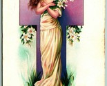 Raphael Tuck Loving Easter Wishes Woman in Yellow Cross 1908 DB Postcard F6 - $3.91