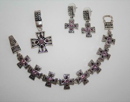 Premier Designs Marissa Purple Crystal Bracelet, Pendant &amp; Earrings Set ... - $52.00