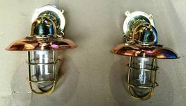 Nautical Brass Salvaged Bulkhead Vintage Light Copper Shade &amp; Juncti set... - $846.45