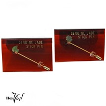 Vintage 2 Genuine Jade Stick Pins Taiwan ROC Label Mushroom and Clover -... - $14.00