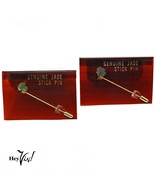 Vintage 2 Genuine Jade Stick Pins Taiwan ROC Label Mushroom and Clover -... - £10.97 GBP