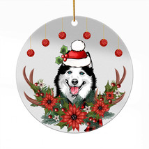 Funny Husky Dog Wreath Christmas Ornament Acrylic Deer Anlters Gift Tree Decor - £13.14 GBP