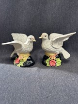 Bisque Porcelain Doves Birds Vintage Pair Taiwan Pink Flowers - £9.72 GBP