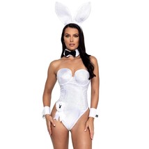 Playboy Bunny Costume Rhinestone Bodysuit Rabbit Ears Tail Bow Tie White PB148 - £119.26 GBP