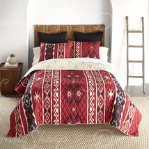 Donna Sharp Mesa 3- Pc Quilt Set Southwestern Rustic Lodge Red Black &amp; Tote Bag - £55.36 GBP+