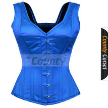 Full Steel Boned Spiral Over bust Strap Halter Bustier Gothic Blue Satin... - £46.11 GBP