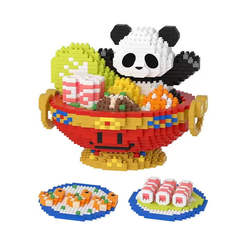 Kawaii Panda Hot Pot Micro Building Blocks Cute Animal Food Mini Bricks Home - £29.09 GBP