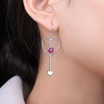 2Ct Lab-Created Red Ruby Heart Arrow Drop Dangle Earrings 14K White Gold Plated - £95.35 GBP