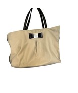 Kate Spade Womens Nylon Leather Tote Bag Beige Double Handle Bow Detail - £19.78 GBP