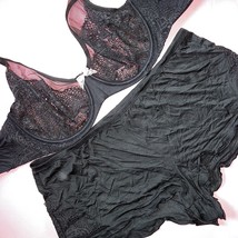 Nwt Victoria&#39;s Secret Unlined 36DDD Bra Set+L Shorts Black Crochet Lace Body By - £55.52 GBP