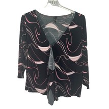 Olivia Page Size 3X Womens Flowing  Pink and Black Vneck Blouse - £10.49 GBP