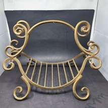 VTG MCM Log Holder Wrought iron Patina Rustic Ornate Gold Color Fireplace Wood - £119.62 GBP