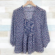 Old Navy Chiffon Pleated Blouse Blue Floral Sheer Office Work Womens Medium - $12.86