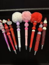 Beaded Pens – Handmade Refillable Ink Pen – Red &amp; Pink Heart Bling Designs - $10.00+