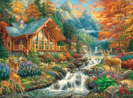 Framed canvas art print giclée Deer forest log cabin serene country animal scene - £29.58 GBP+