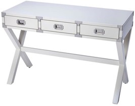 Writing Desk Campaign Military Silver Hardware White Distressed Rubberwood - £897.38 GBP