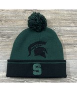 Michigan State Spartans Knit Winter Hat Green/Black Pom Pom, Cuffed 9&quot; - £9.54 GBP