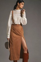 New By Anthropologie Faux Suede Pinafore Skirt $148 SIZE 14 Brown  - £69.35 GBP