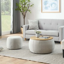 Round Storage Ottoman, 2 in 1 Function, Light Grey Seat - $214.21