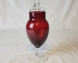 Vintage Anchor Hocking Glass Footed Apothecary Jar Lid Royal Ruby Red 8 ... - $15.83