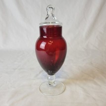 Vintage Anchor Hocking Glass Footed Apothecary Jar Lid Royal Ruby Red 8 3/4&quot; - £12.50 GBP