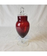 Vintage Anchor Hocking Glass Footed Apothecary Jar Lid Royal Ruby Red 8 ... - $21.55 CAD