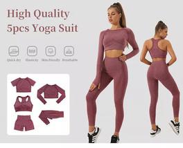 Womens 5PCS Seamless activewear Gym Clothing Yoga Outfit Sports Suit - £76.09 GBP