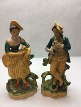 Vintage Borghese Chalkware Man And Woman Figurines Italian Majolica Finish - £54.79 GBP