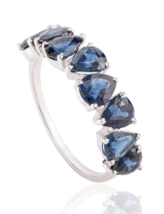 14 Karat White Gold Modern Pear Cut Blue Sapphire Half Band Engagement Ring - £867.35 GBP