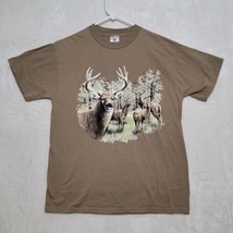 Delta Pro Weight Size M Medium Beige Short Sleeve Casual Deer Scene - $15.87