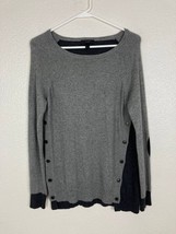 J Crew Gray Wool Sweater Women Small Side Buttons Elbow Patch Long Sleev... - £27.09 GBP
