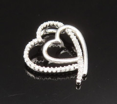 925 Silver - Vintage Genuine Diamonds Double Open Love Heart Pendant - PT20934 - £38.62 GBP
