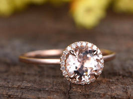 14k Rose Gold Over 1.10Ct Round Cut Peach Morganite Wedding Anniversary Ring - £57.30 GBP