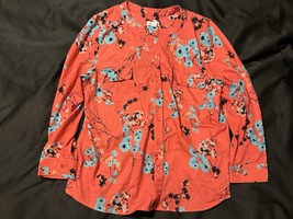 Denim &amp; Co. Floral Button-Up Blouse Coral Blue Black Print Women’s XL - $13.95