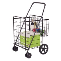 Jumbo Basket Folding Shopping Cart With Swiveling Wheels And Dual Storage Basket - £143.60 GBP