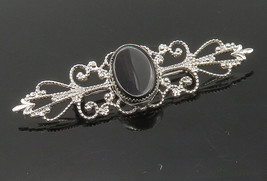 BEAU 925 Sterling Silver - Vintage Black Onyx Baroque Swirl Brooch Pin - BP6076 - £30.35 GBP