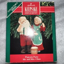 Popcorn Party 1990 Mr &amp; Mrs Claus Santa Hallmark Keepsake Ornament - £5.45 GBP