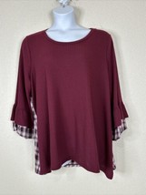 NWT LA Threads Womens Plus Size 2X Maroon Thermal Plaid Shirt 3/4 Bell S... - £17.33 GBP