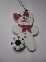 WD1058 - Soccer Snowman Wood Christmas Ornament  - £1.53 GBP