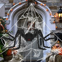 Halloween Outdoor Giant Spider Webs Decorations, Come with 59&#39;&#39; Scary Fake Spide - £15.42 GBP