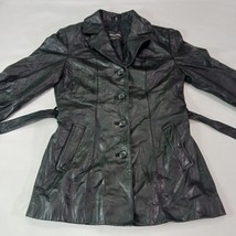 Outbrook Women's Jacket Black Belted Fit Genuine Leather Button Jacket Sz Small image 12