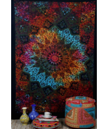 Indian Wall Hanging Tapestry Bed Sheet Psychedelic Tie Dye Elephant Mand... - $24.39 CAD
