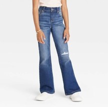 Girls&#39; Size 6 High-Rise Flare Jeans - Cat &amp; Jack Dark Wash Dark Blue Stretch NWT - £11.96 GBP