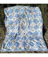 Quilt Bed Cover Vintage 1970s 50 US State Flowers Liquid Embroidery Tuft... - £56.76 GBP